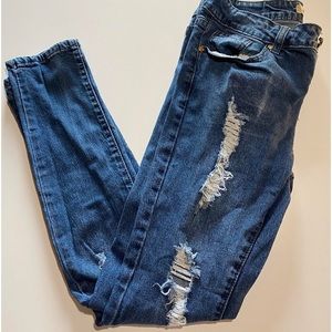 High Waisted Skinny Ripped Jeans